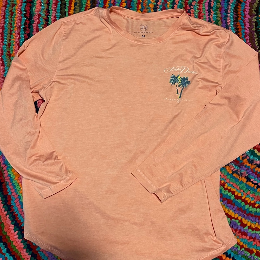 Peach Long Sleeve Shirt with Palm Tree Design